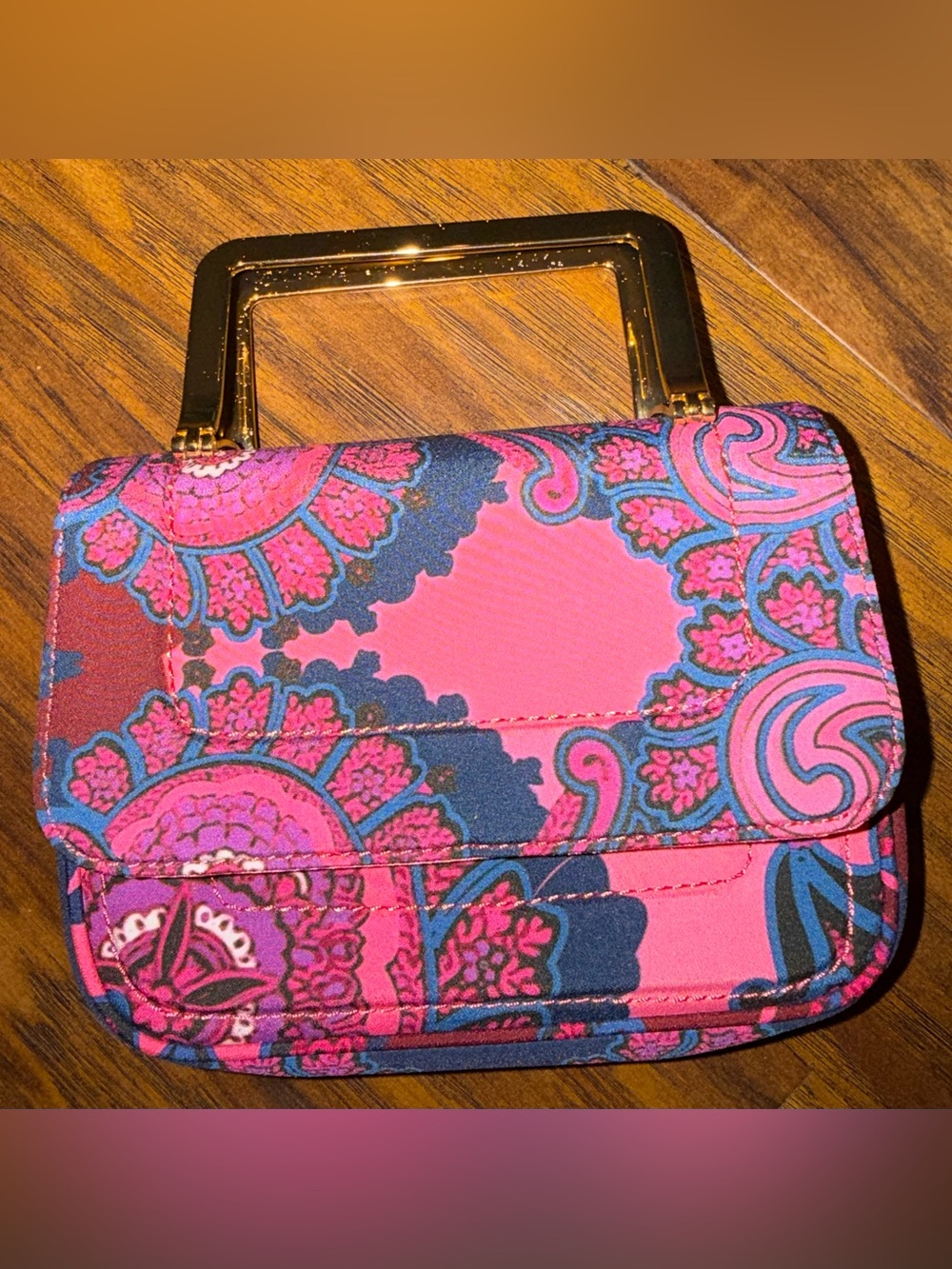 Ted Baker Pink Paisley Mini Clutch with Gold Handle